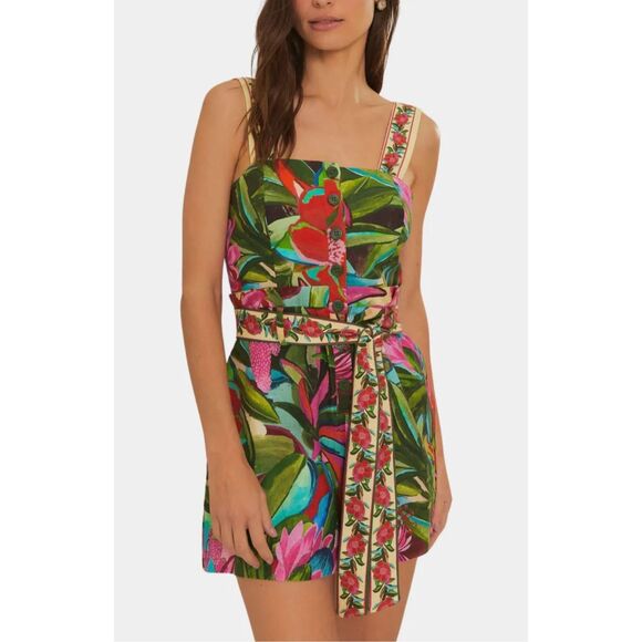 NWOT-🌺Stunning Farm Rio Floral Button-Front Romper Size: Small - Picture 8 of 12